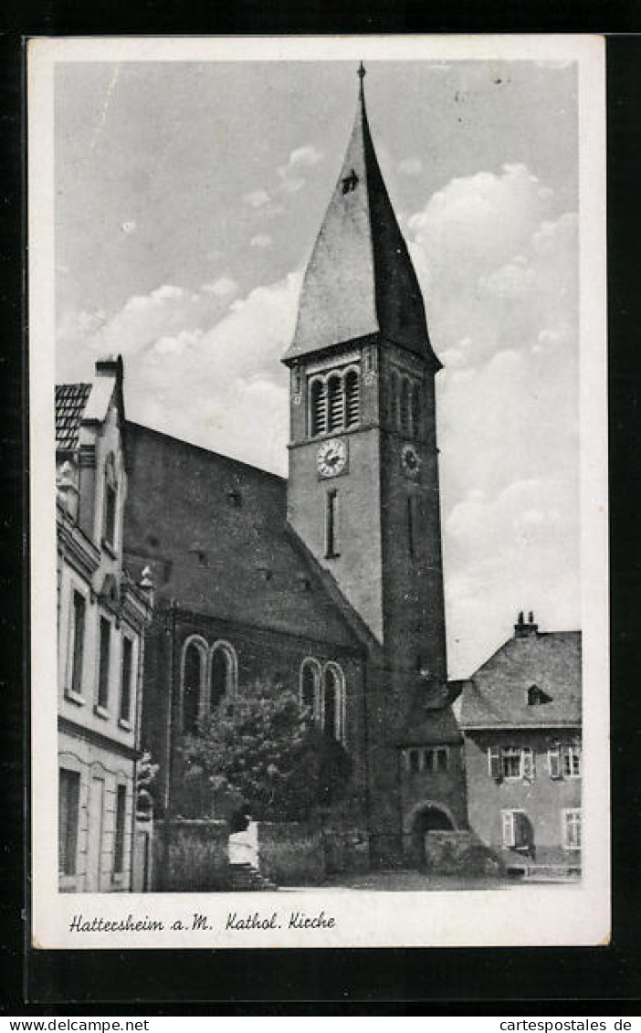 AK Hattersheim a. M., Blick zur Kathol. Kirche
