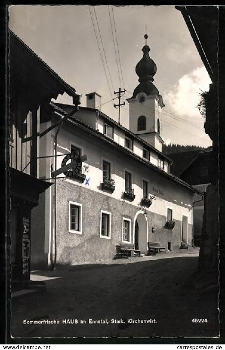 AK Haus im Ennstal, Gasthof Kirchenwirt und Kirchturm
