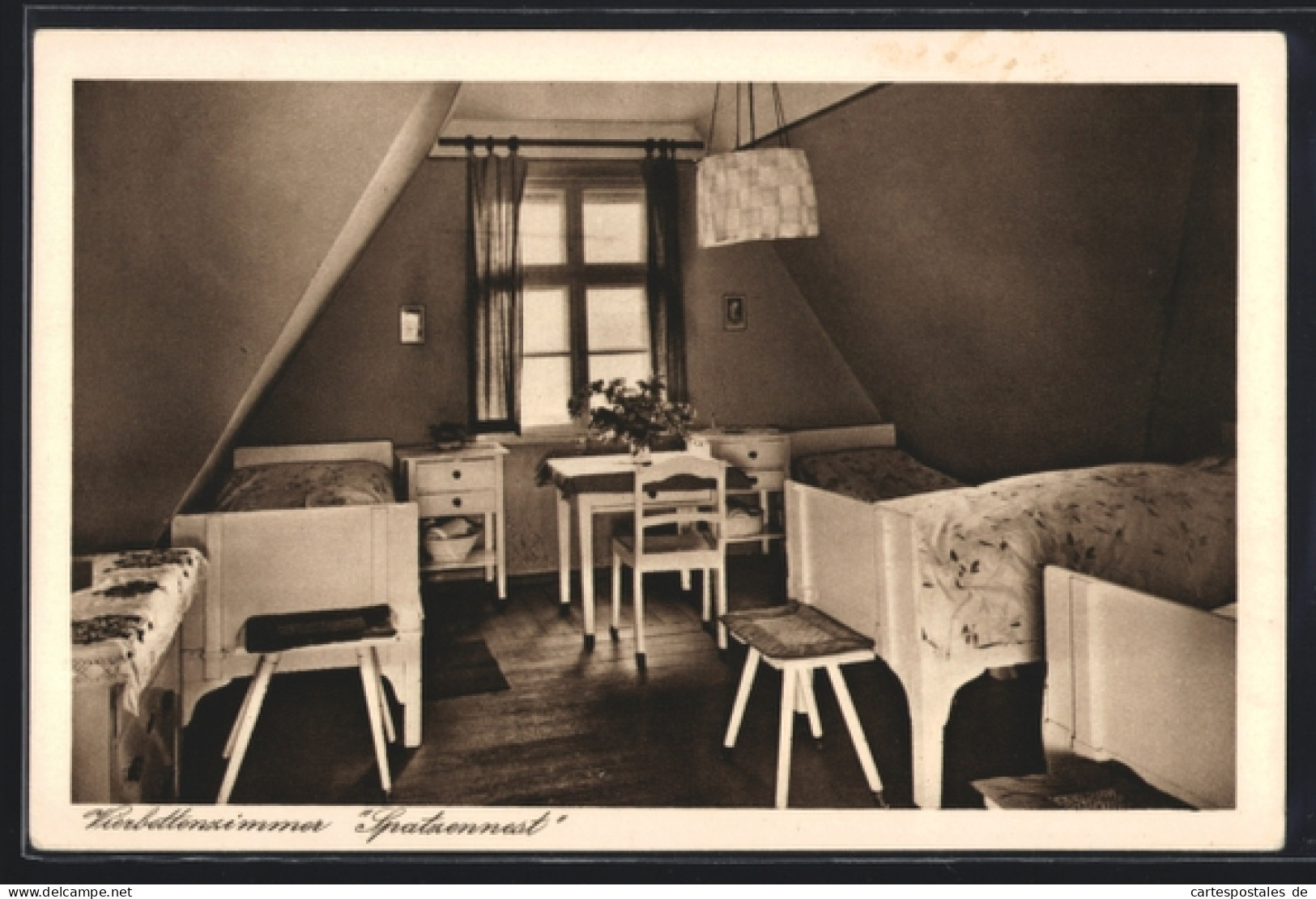 AK Hauteroda b. Heldrungen, Erholungsheim Haus auf dem Berge, Vierbettzimmer Spatzennest