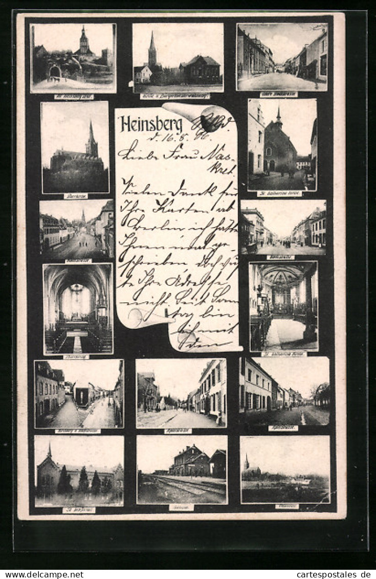 AK Heinsberg, Apfelstrasse, Bahnhof, Pfarrkirche