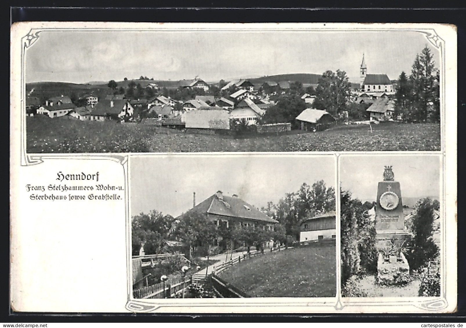 AK Henndorf am Wallersee, Franz Stelzhamers Wohn- u. Sterbehaus sowie Grabstelle, Gesamtansicht