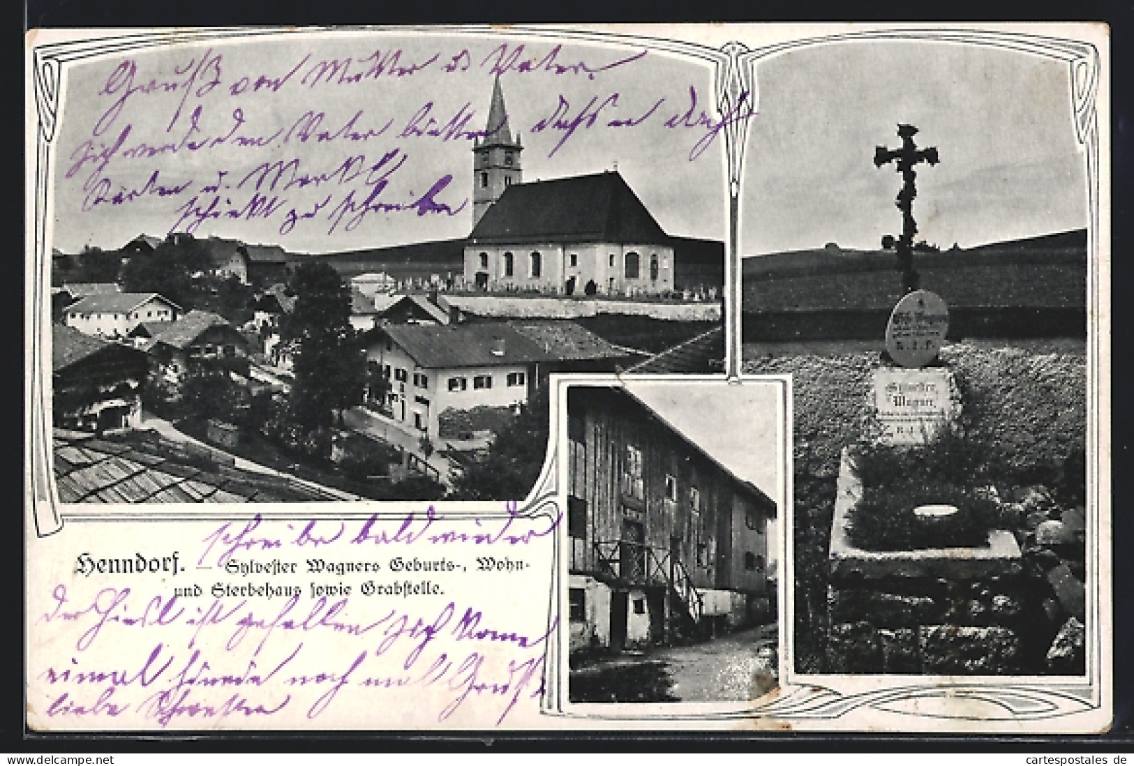 AK Henndorf am Wallersee, Sylvester Wagner`s Geburts-, Wohn- u. Sterbehaus sowie Grabstelle, Ortsansicht