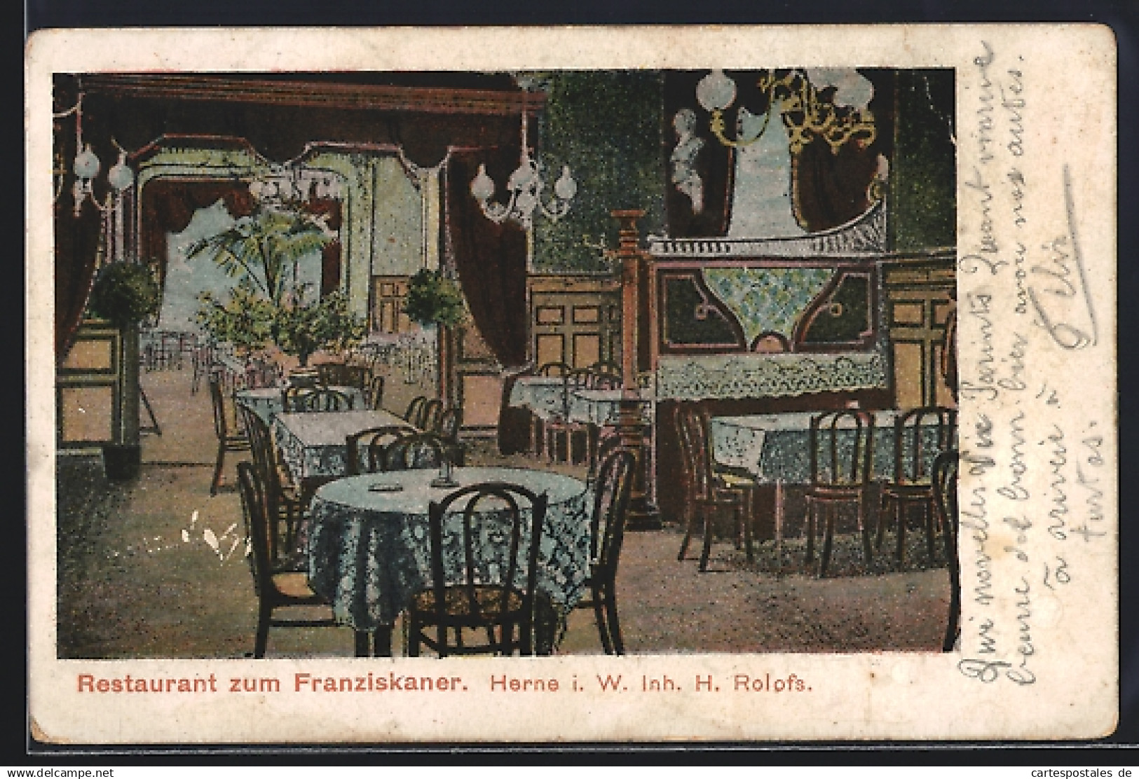 AK Herne i. W., Restaurant zum Franziskaner, Inh. H. Rolofs, Innenansicht vom Speisesaal