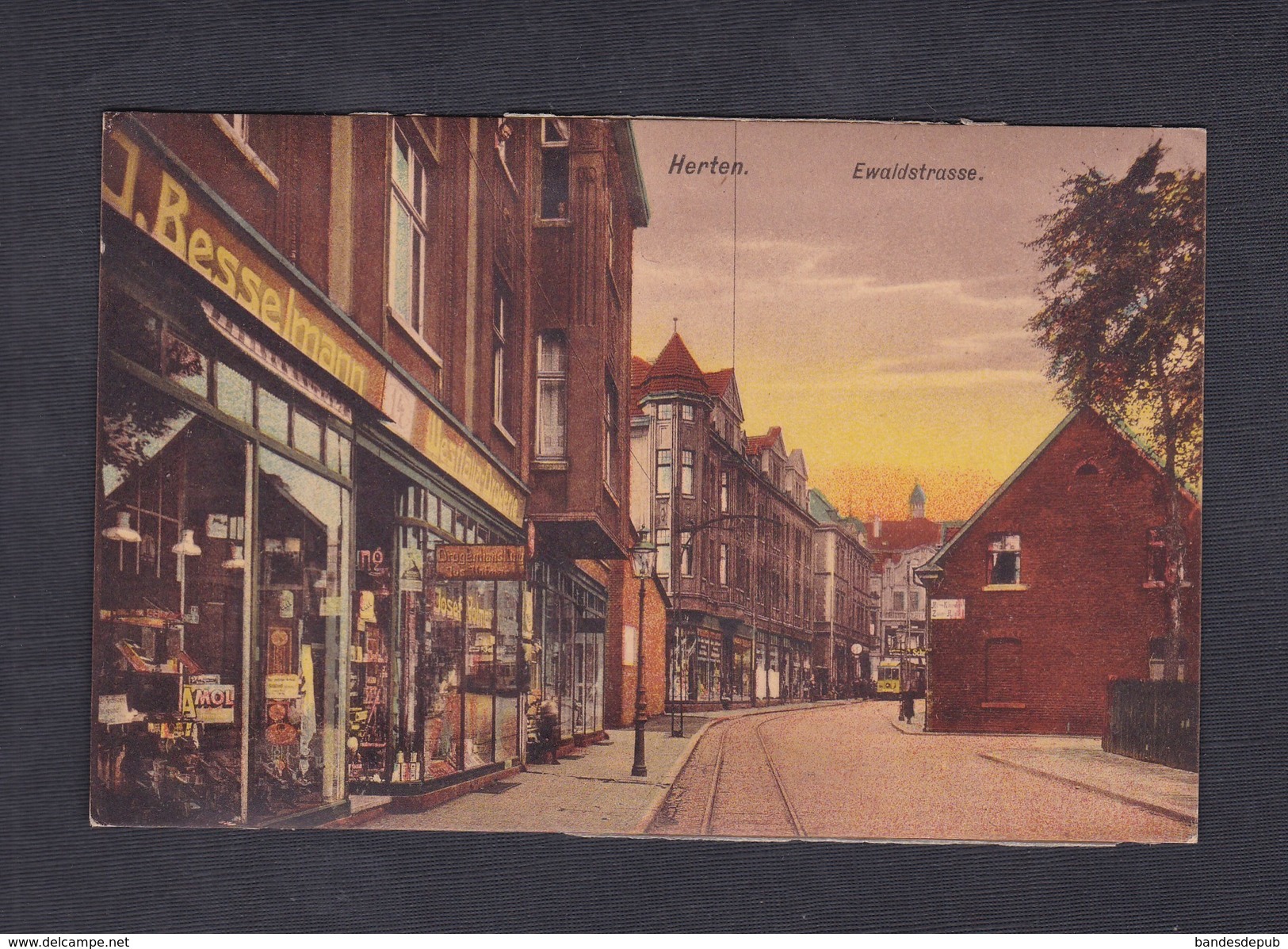 AK Herten - Ewaldstrasse ( animée écrite par un soldat français en 1923)