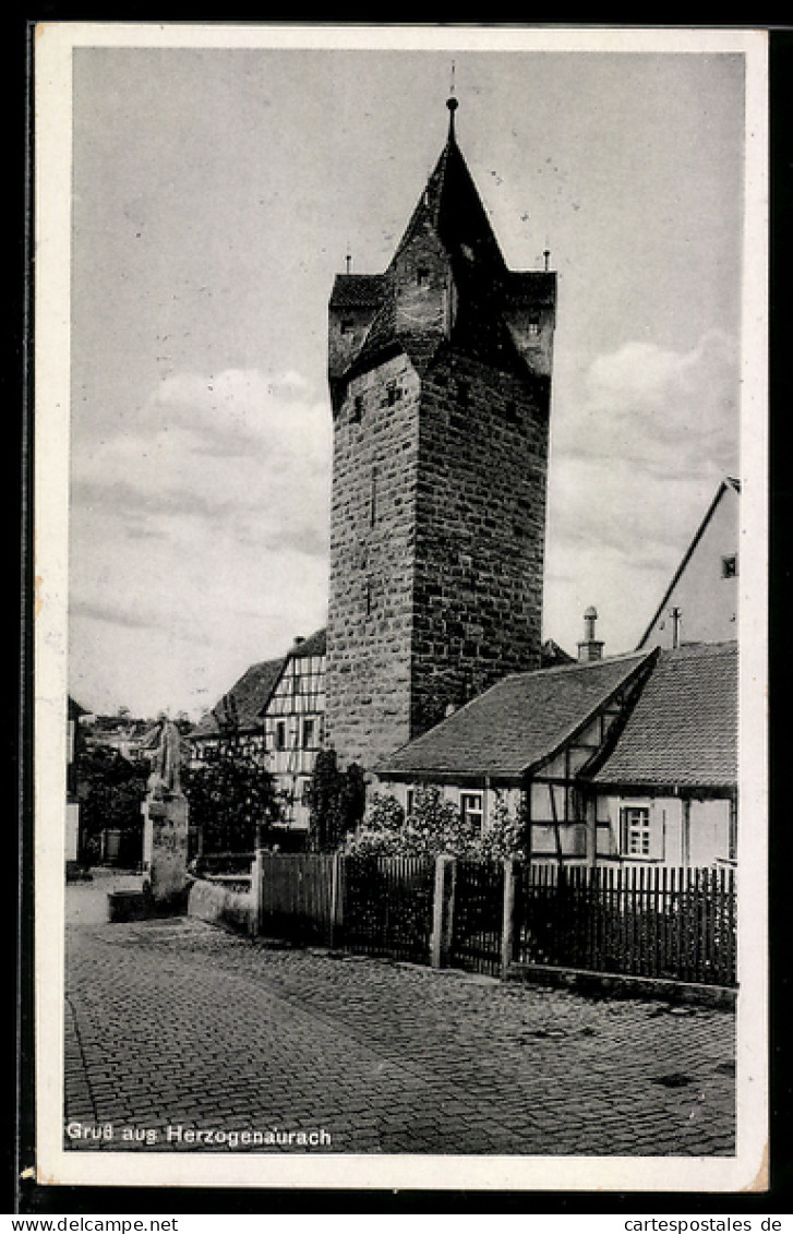 AK Herzogenaurach, Strassenpartie mit Stadtturm