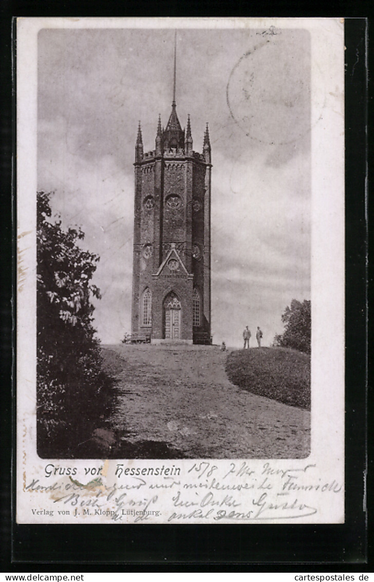 AK Hessenstein / Lütjenburg, Blick auf Turm mit Besuchern