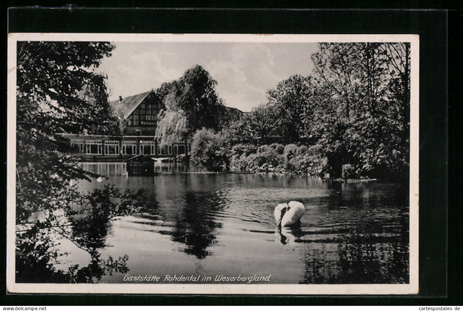 AK Hessisch Oldendorf, Gaststätte Rohdental vom Wasser aus gesehen