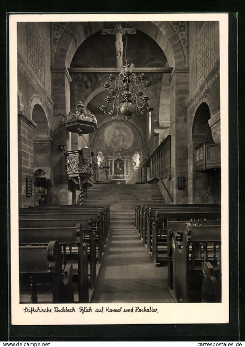 AK Hessisch Oldendorf, Stiftskirche Fischbeck, Kanzel und Hochaltar