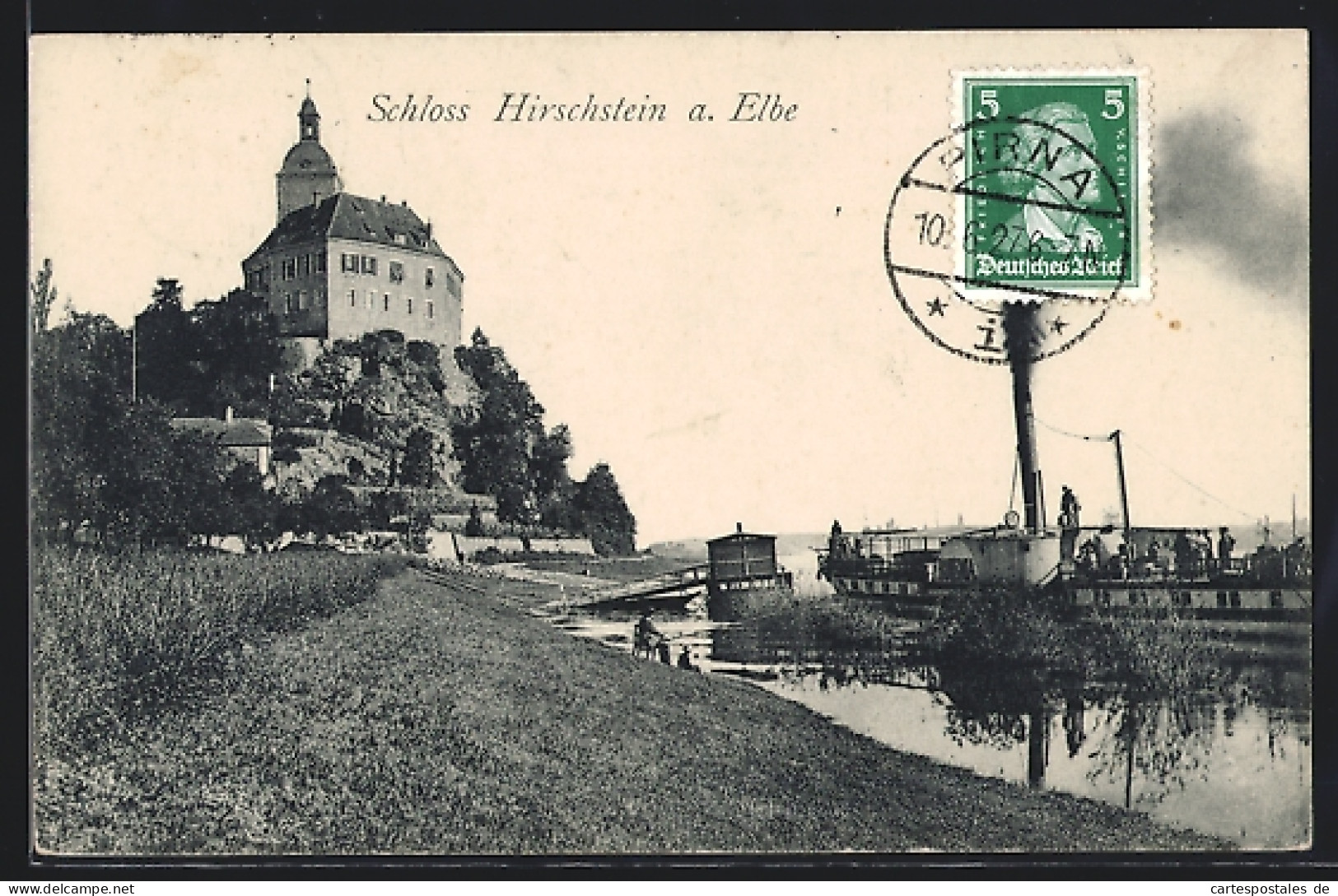 AK Hirschstein / Elbe, Blick zum Schloss