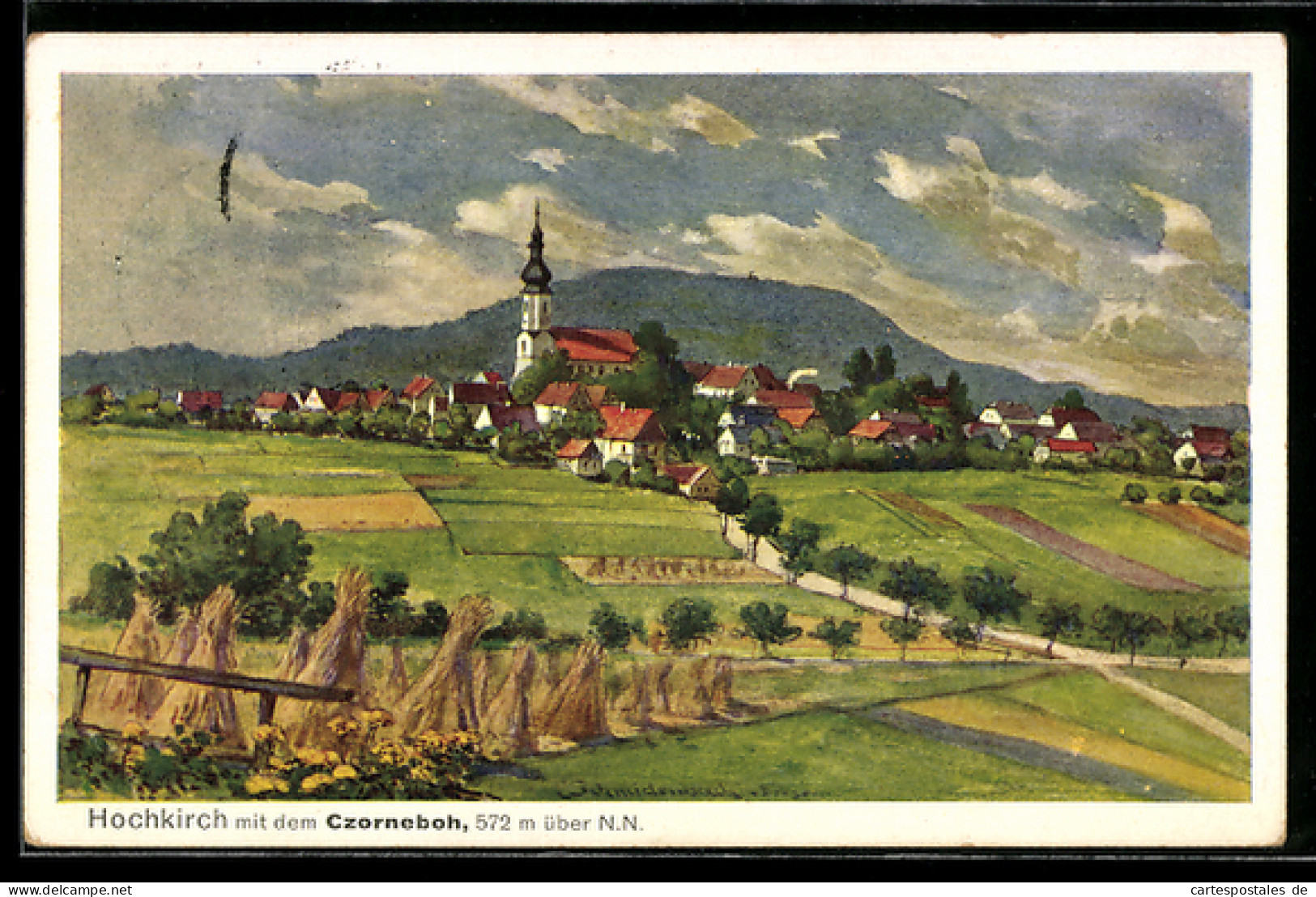 AK Hochkirch, Ortsansicht mit Czorneboh