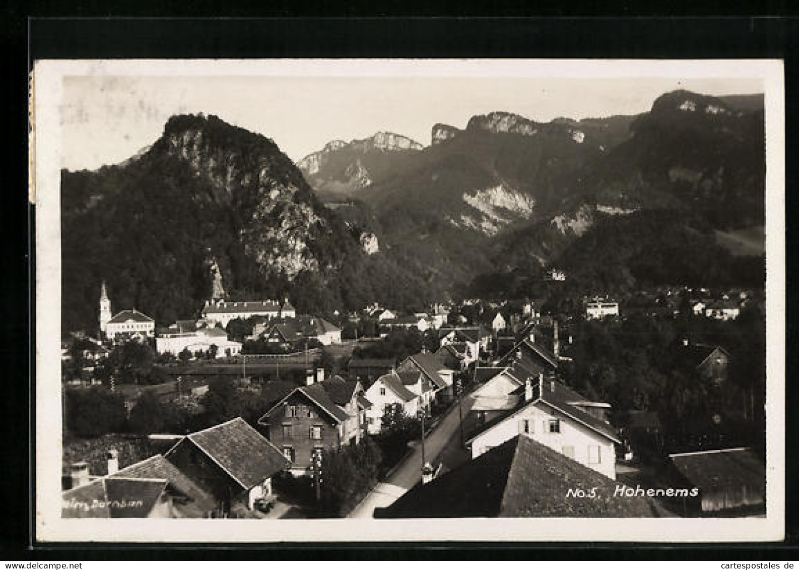 AK Hohenems, Teilansicht mit Strasse aus der Vogelschau