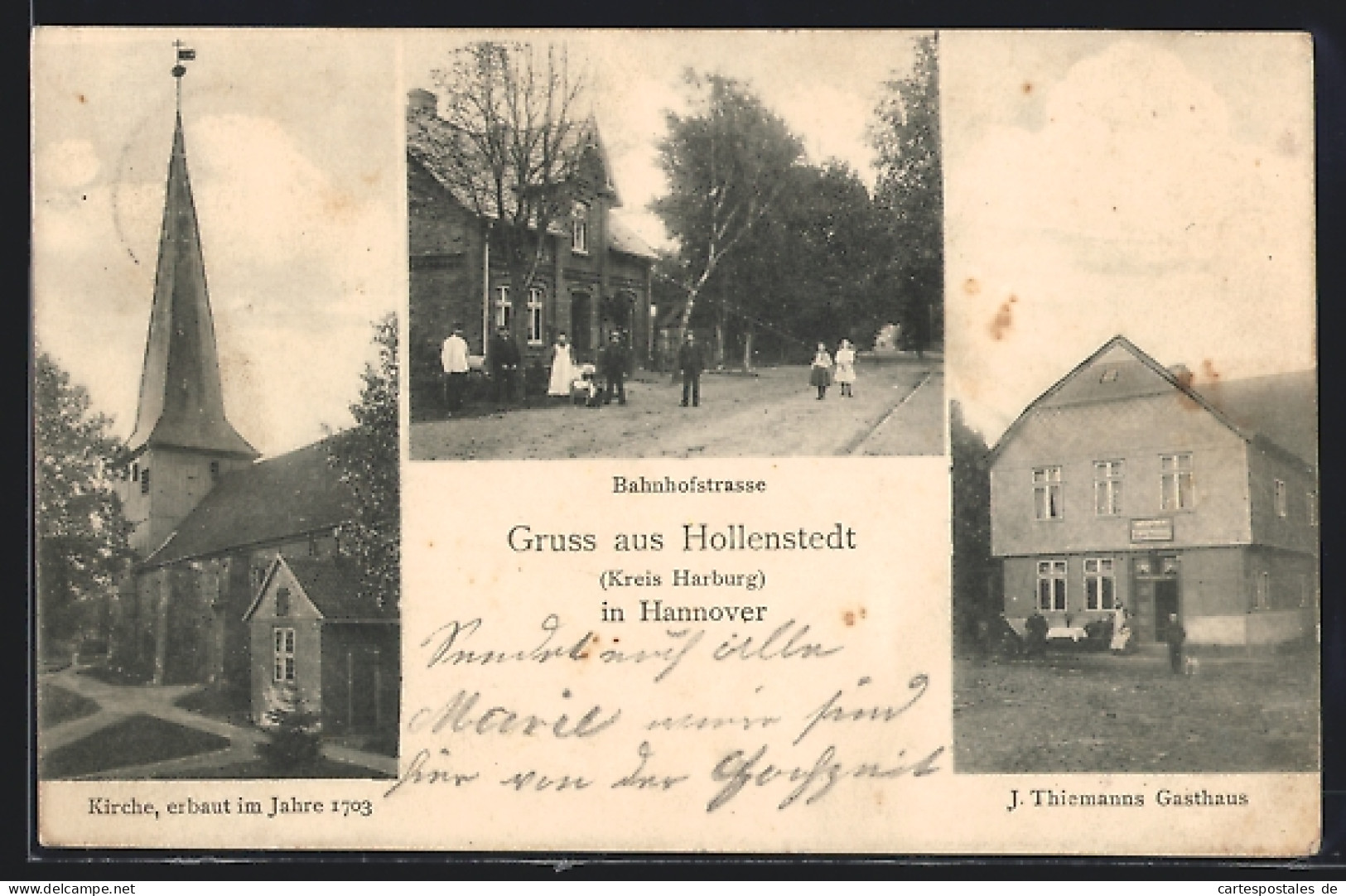 AK Hollenstedt /Kreis Harburg, Gasthaus J. Thiemann, Kirche, Bahnhofstrasse