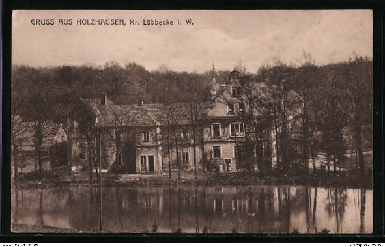 AK Holzhausen Kr. Lübbecke i. W., Teilansicht am Wasser