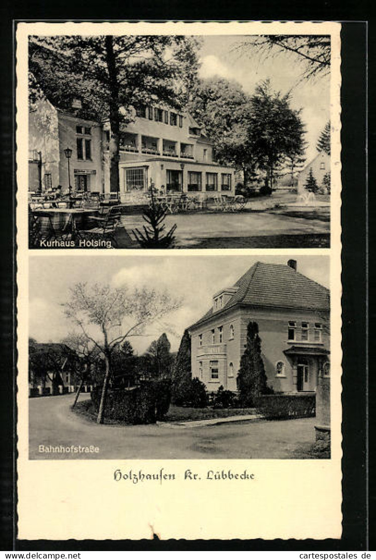 AK Holzhausen Kr. Lübbecke, Kurhaus Holsing, Bahnhofstrasse