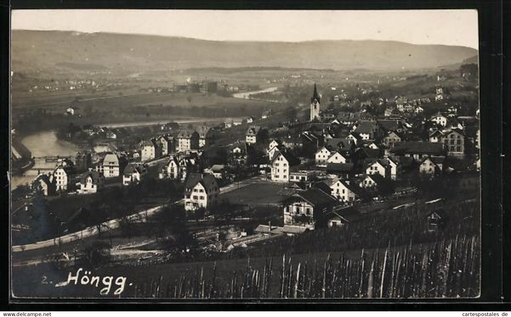 AK Höngg, Ortsansicht mit Kirche 1918/1919
