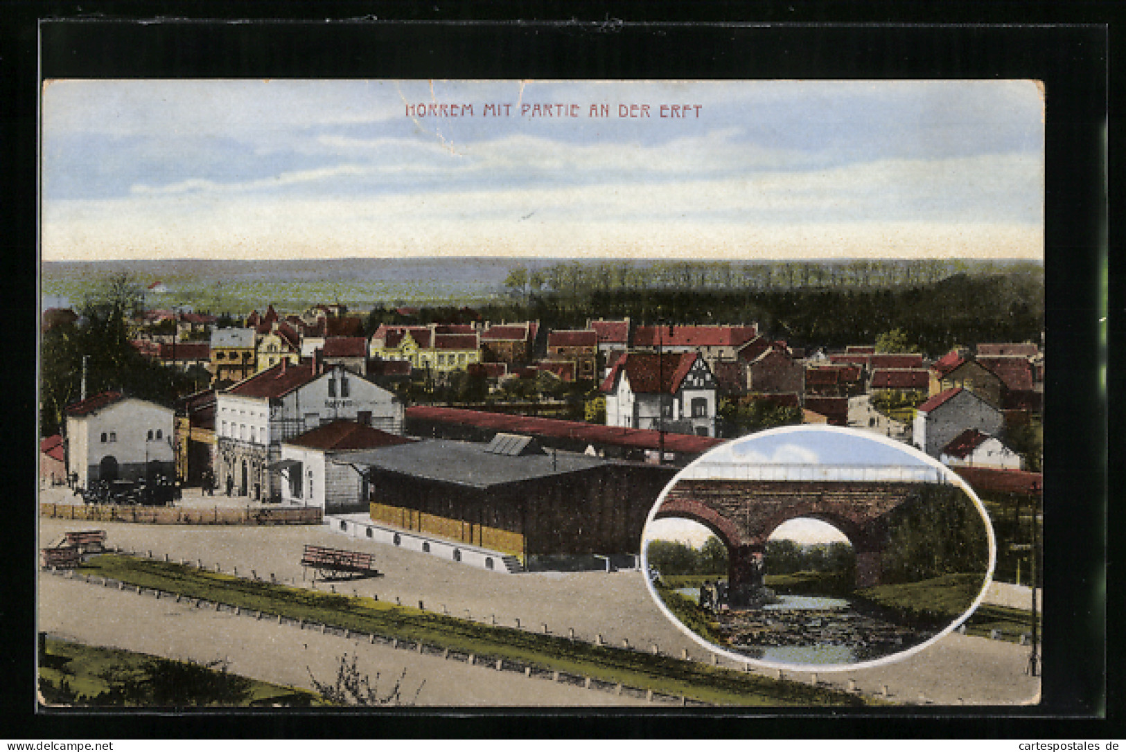 AK Horrem / Kerpen, Teilansicht mit Bahnhof, Erftpartie