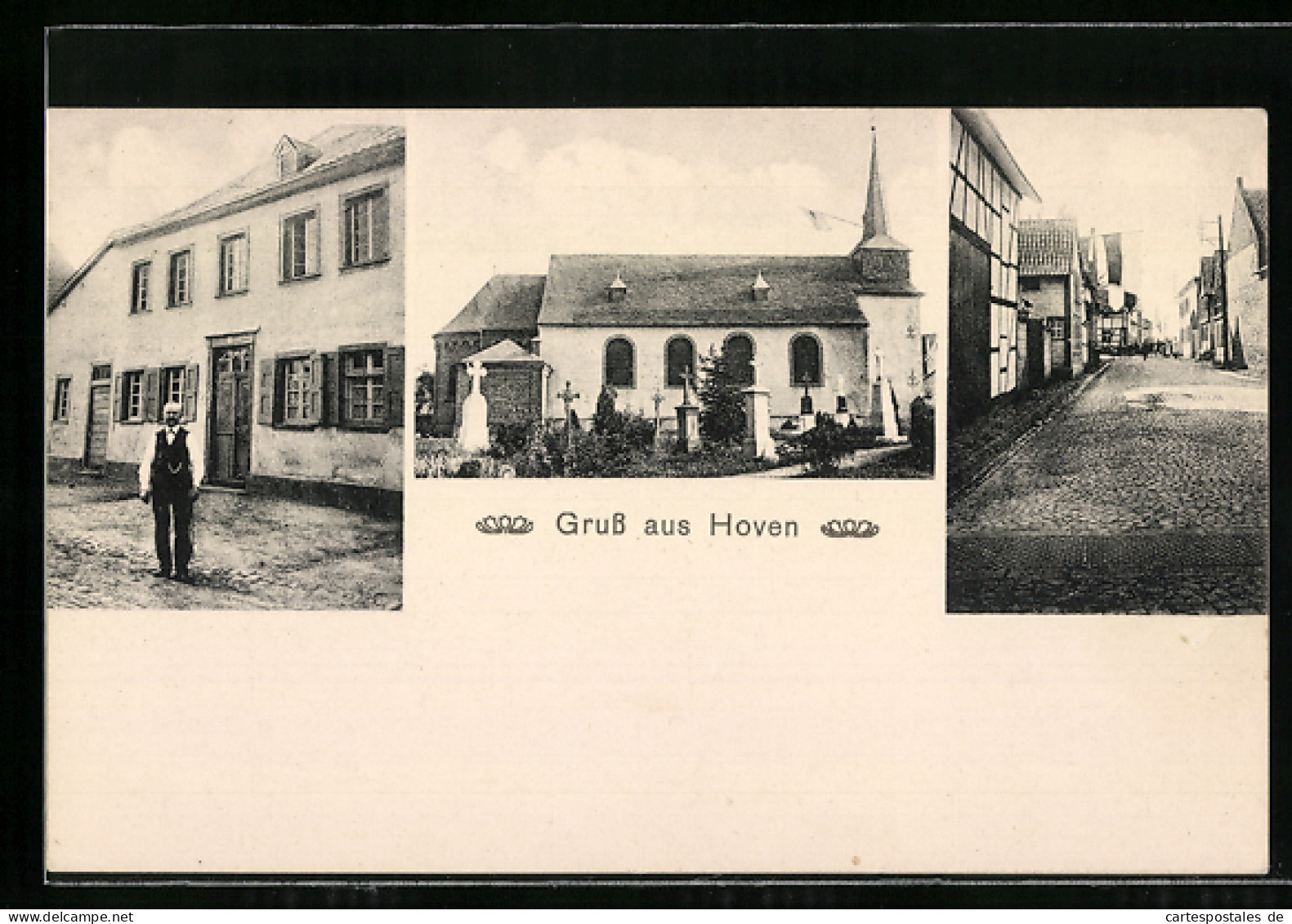 AK Hoven / Zülpich, Kirche, Strassenpartie mit Gebäudeansicht