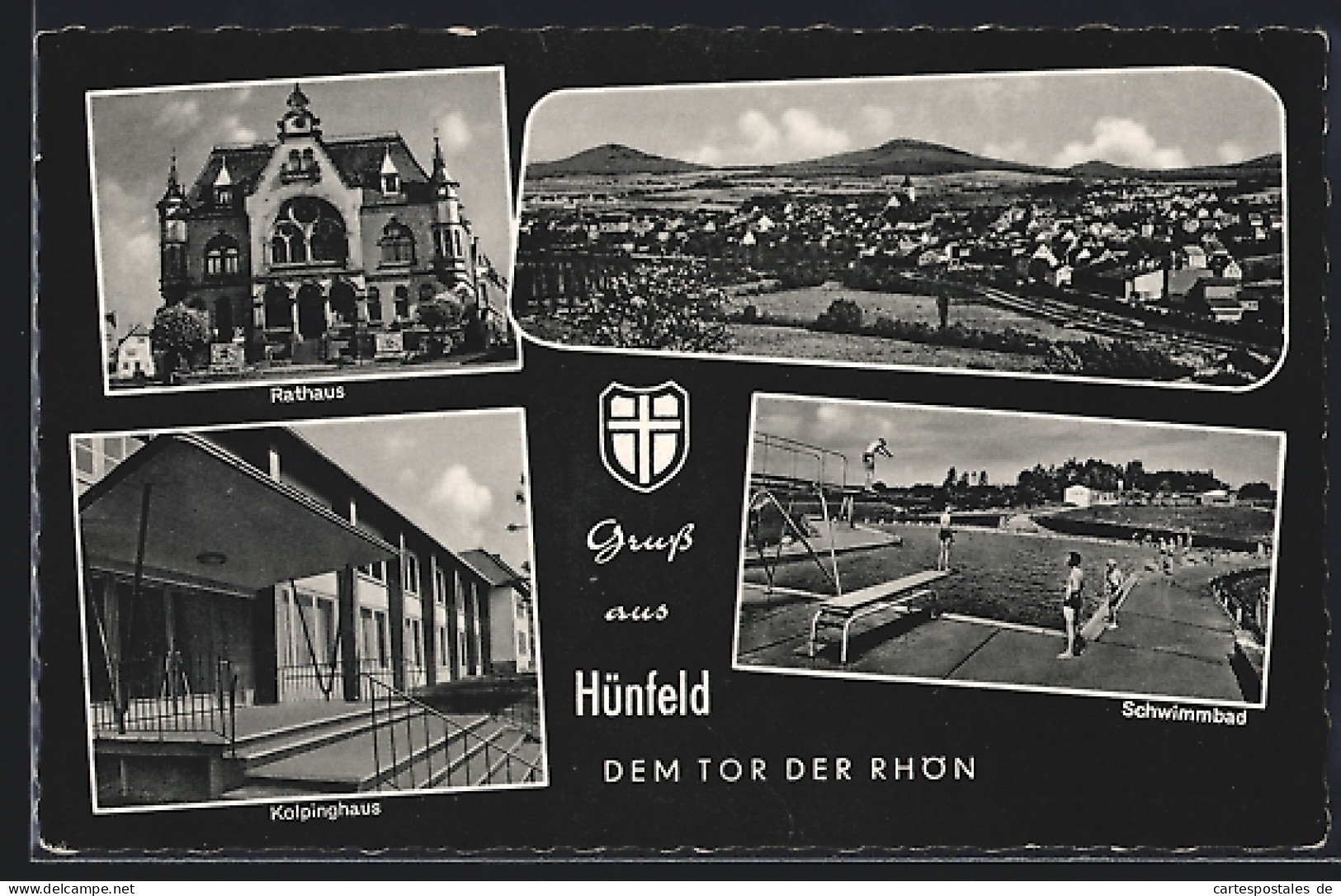 AK Hünfeld, Rathaus, Kolpinghaus und Schwimmbad