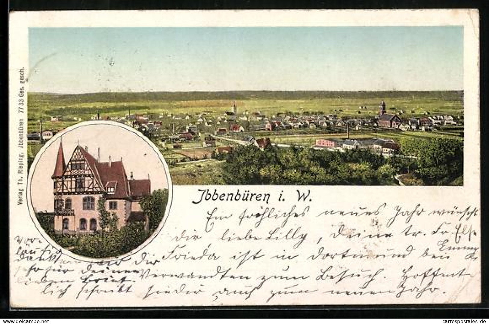 AK Ibbenbüren i. W., Ortsansicht mit Kirchen aus der Vogelschau