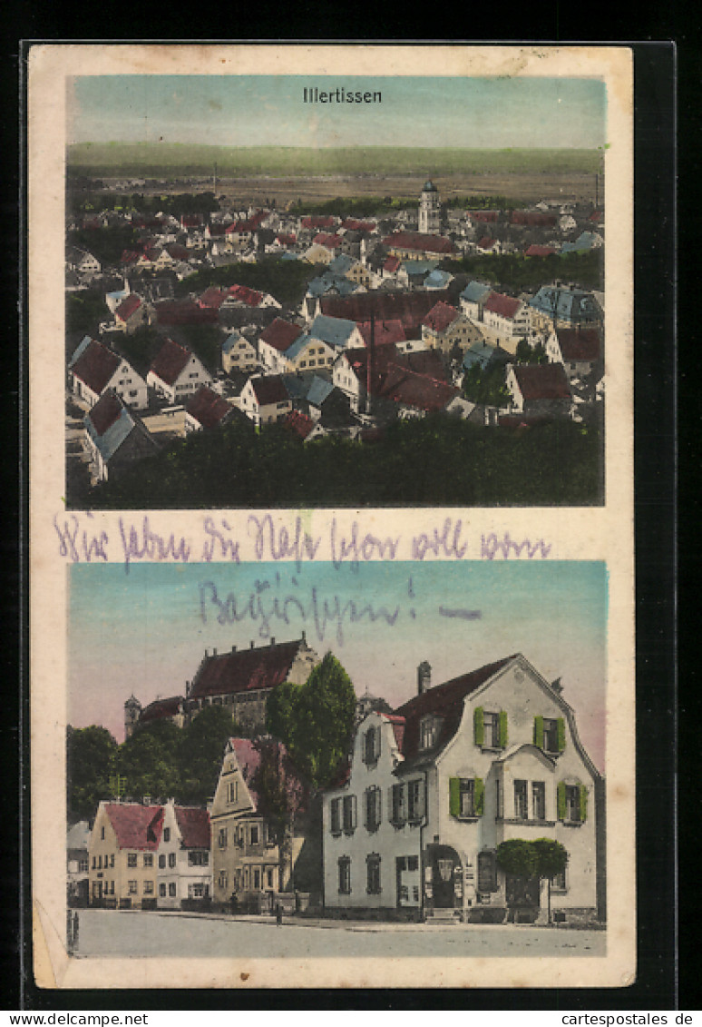 AK Illertissen, Totalansicht, Haus mit Sonnenuhr