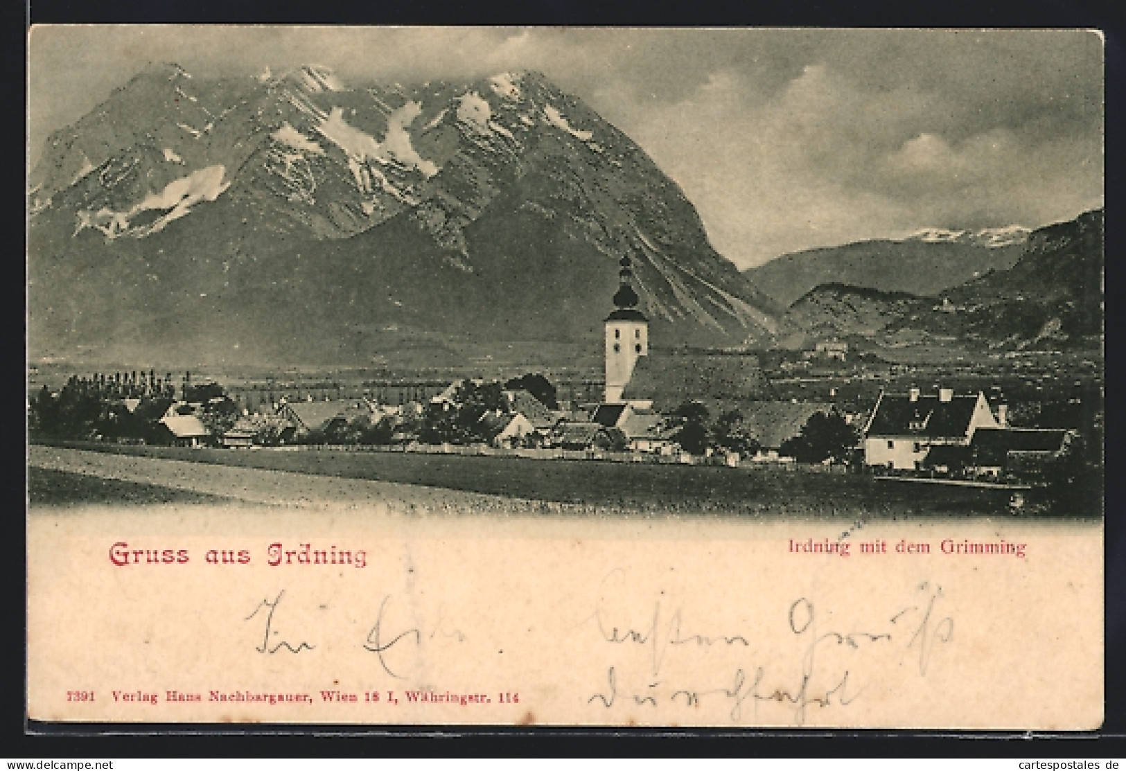 AK Irdning, Ortsansicht mit Kirche und Grimming