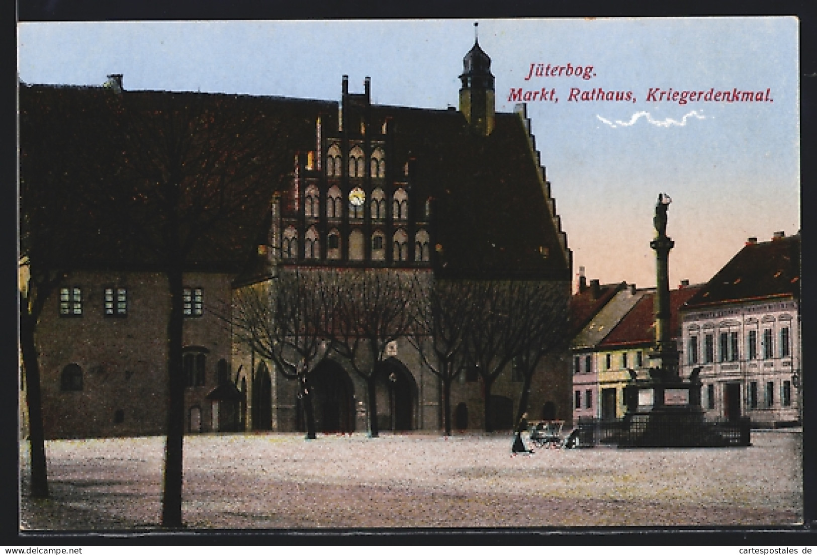 AK Jüterbog, Markt, Rathaus und Kriegerdenkmal