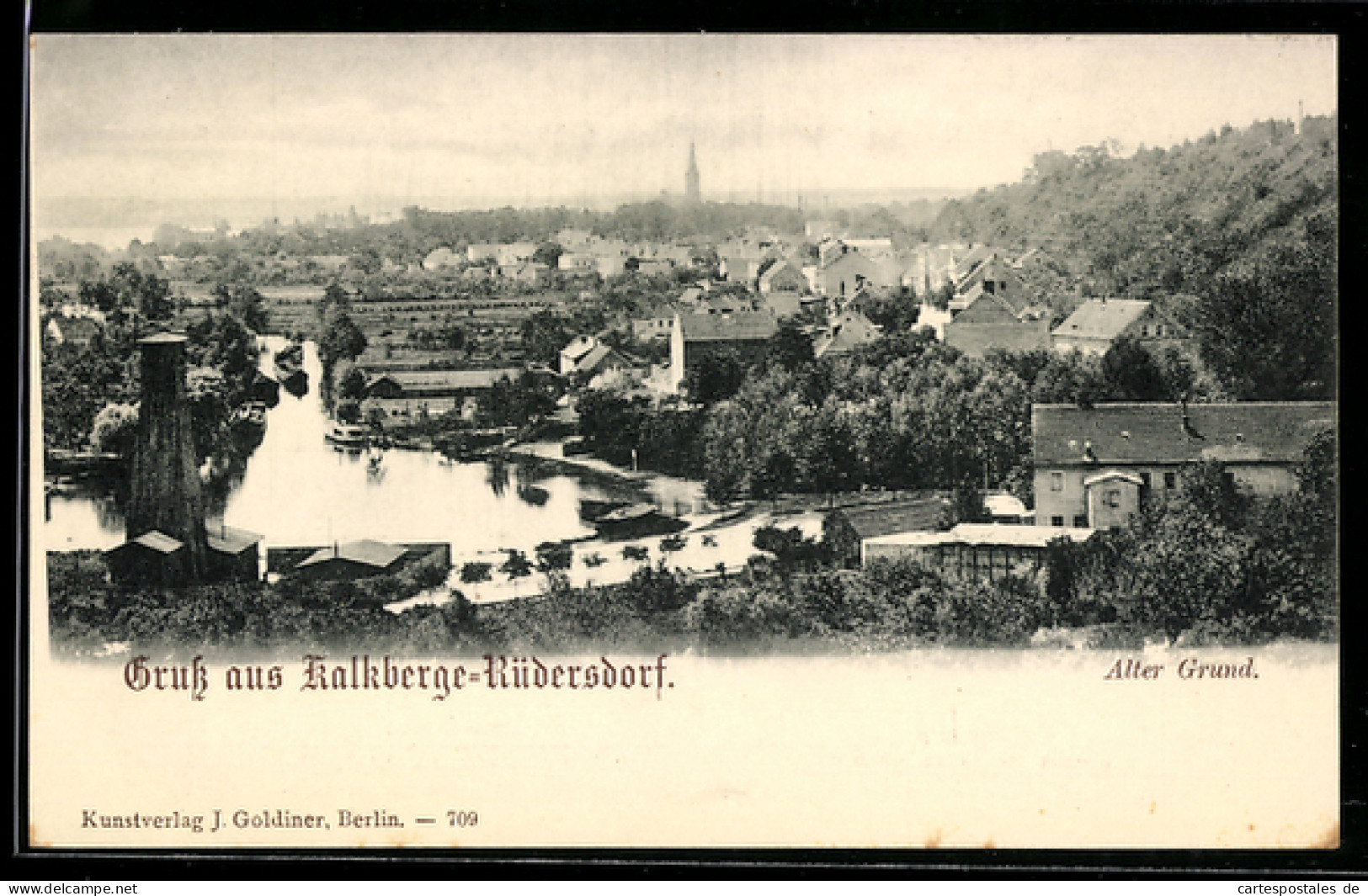 AK Kalkberge /Rüdersdorf, Alter Grund, Ortsansicht mit Fluss und Gebäuden