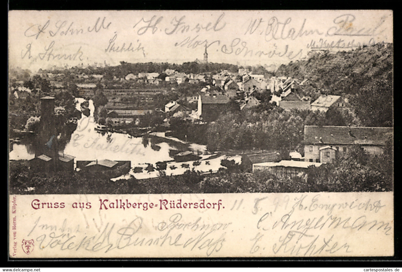 AK Kalkberge-Rüdersdorf, Ortsansicht mit Kirche und See