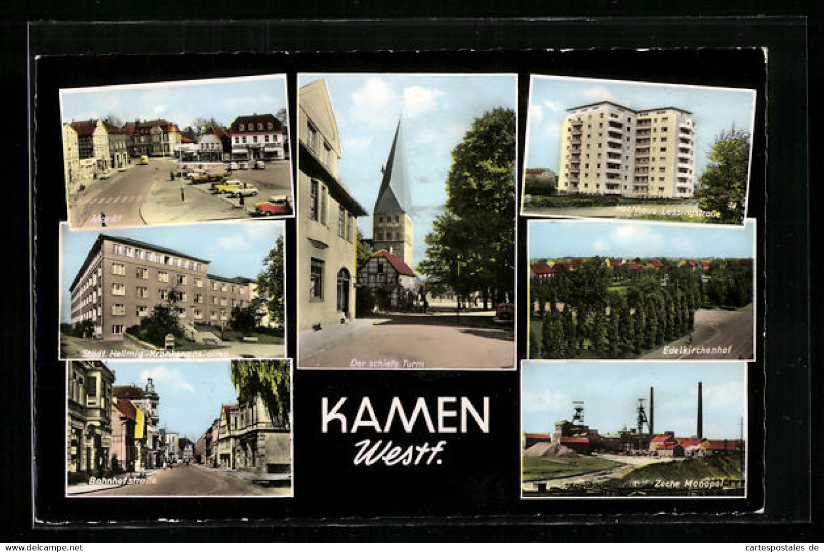 AK Kamen / Westf., Bahnhofstrasse, Markt, Zeche Monopol