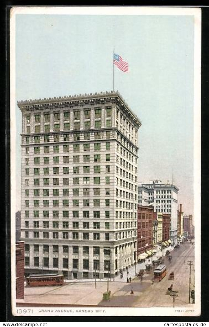 AK Kansas City, KS, Grand Avenue, Strassenbahn