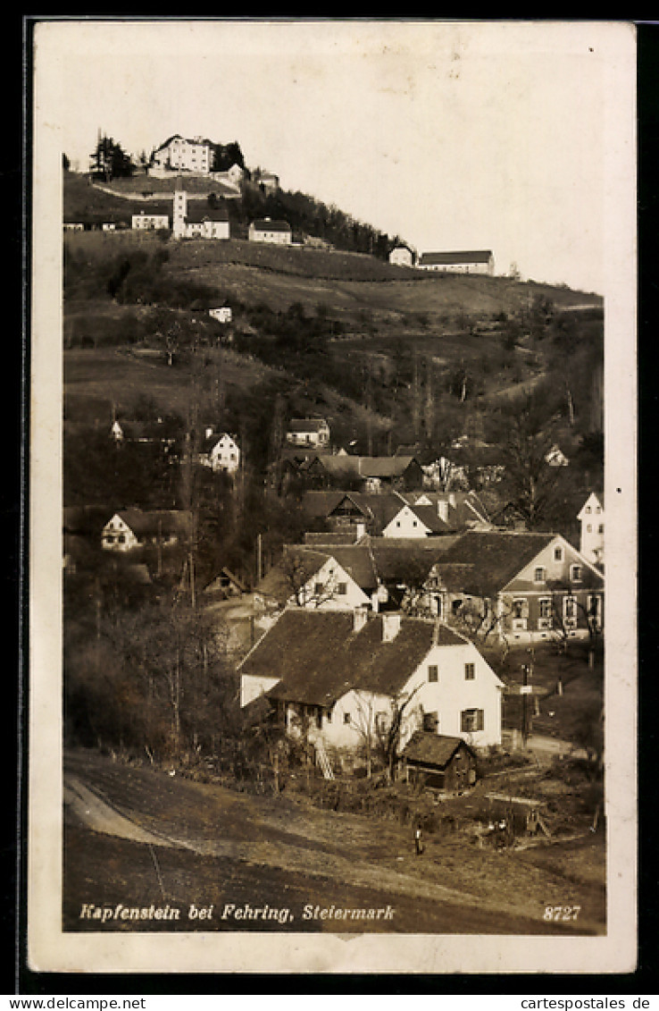 AK Kapfenstein bei Fehring, Panorama mit Ort und Schloss