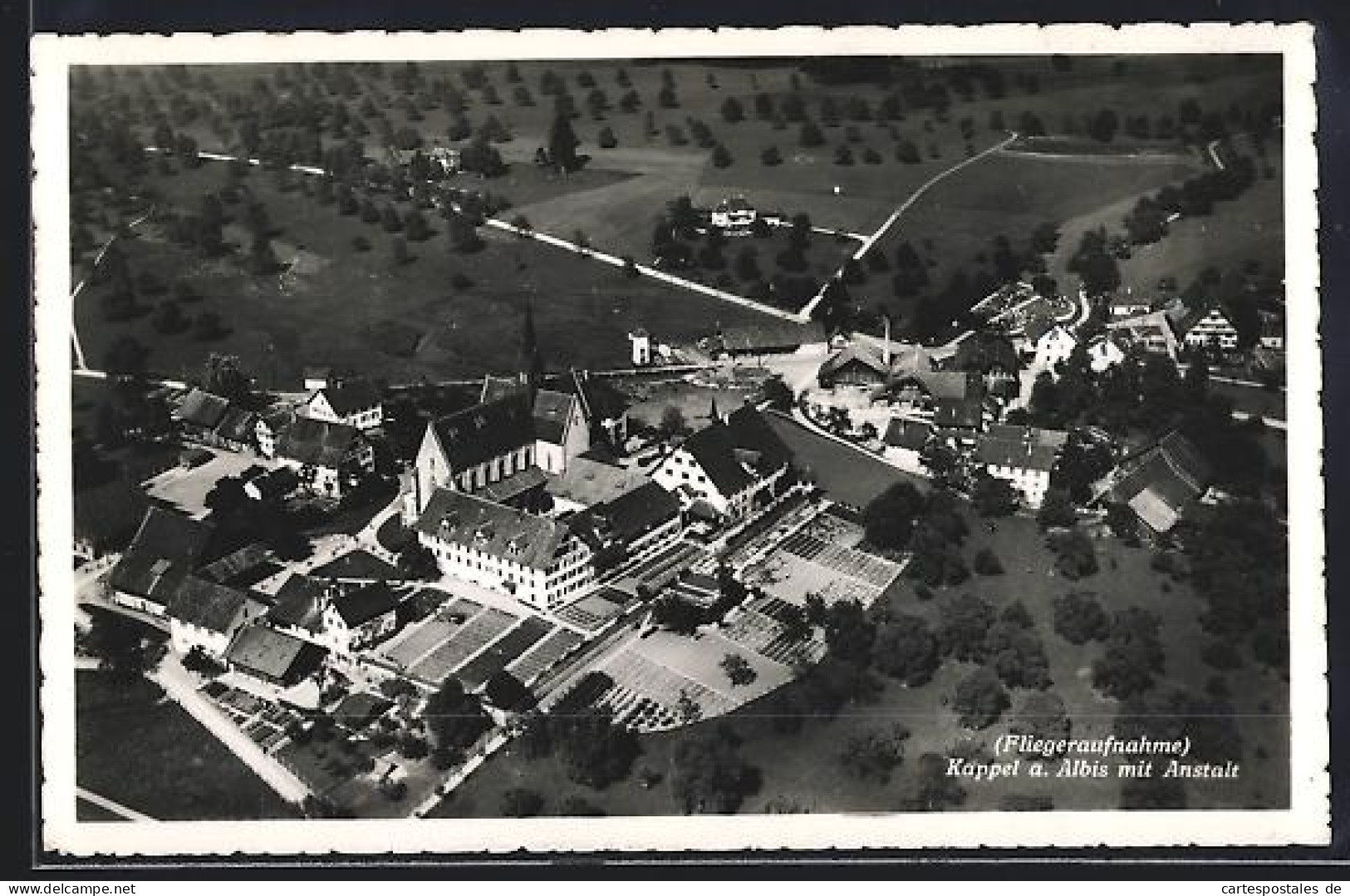 AK Kappel a. Albis, Ortsansicht mit Anstalt, Fliegeraufnahme