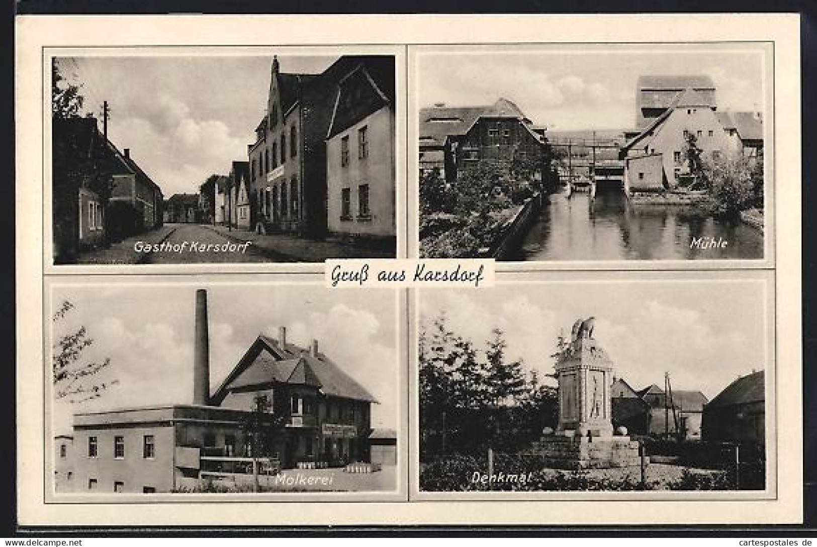 AK Karsdorf / Naumburg, Gasthof, Mühle, Molkerei und Denkmal
