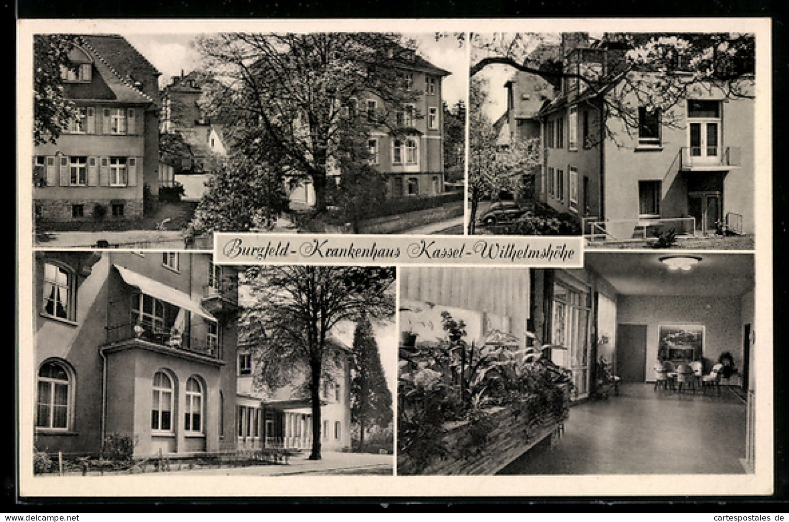 AK Kassel-Wilhelmshöhe, Burgfeld-Krankenhaus, Gebäude und Innenansicht