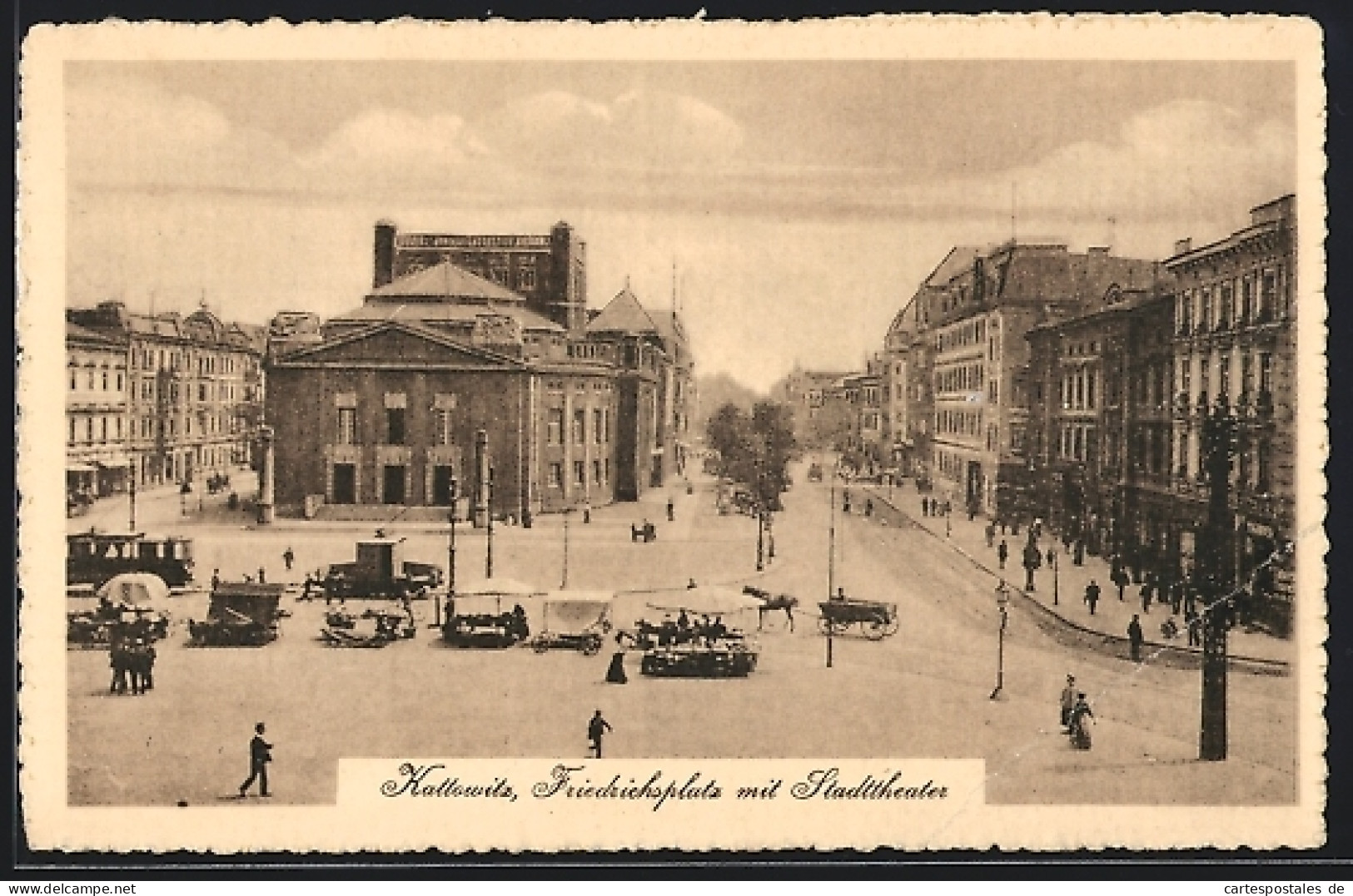AK Kattowitz, Friedrichsplatz mit Stadttheater