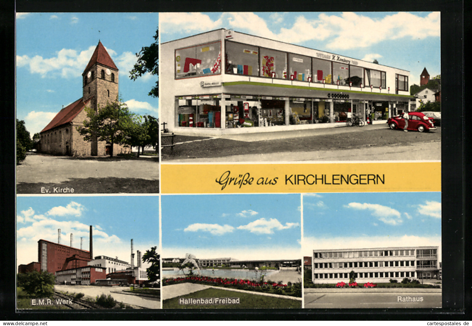 AK Kirchlengern, Ev. Kirche, E. M. R. Werk, Hallenbad /Freibad und Rathaus