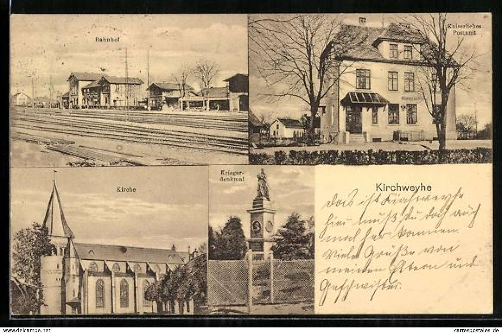 AK Kirchweyhe / Weyhe, Bahnhof, Kaiserliches Postamt, Kirche