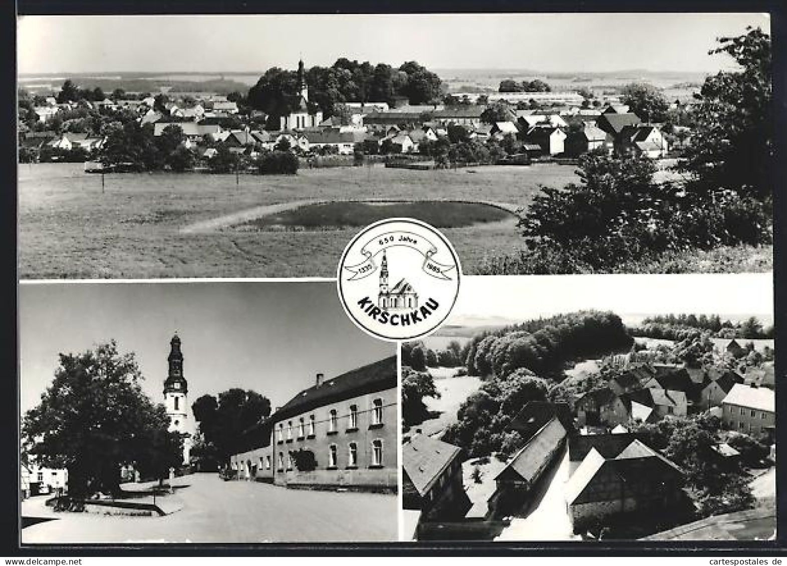 AK Kirschkau, 650 Jahre Kirschkau 1985, Ortsansicht mit Kirche
