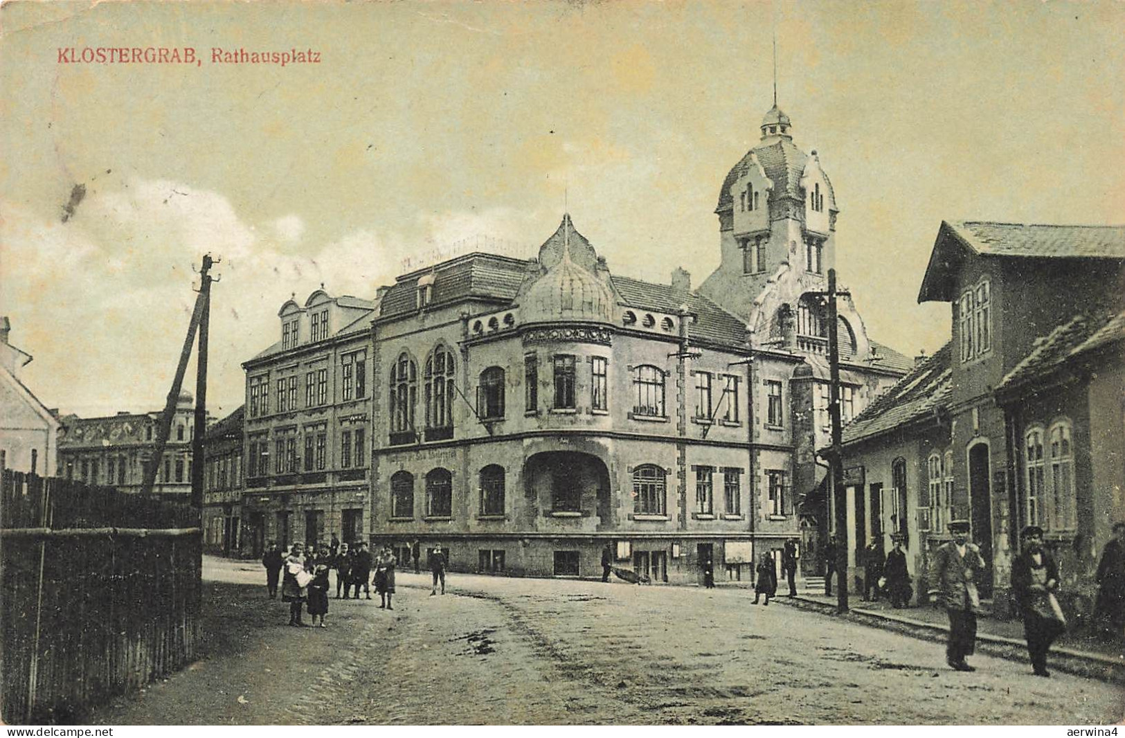 AK Klostergrab Hrob Rathausplatz Sudeten gelaufen Postkarte