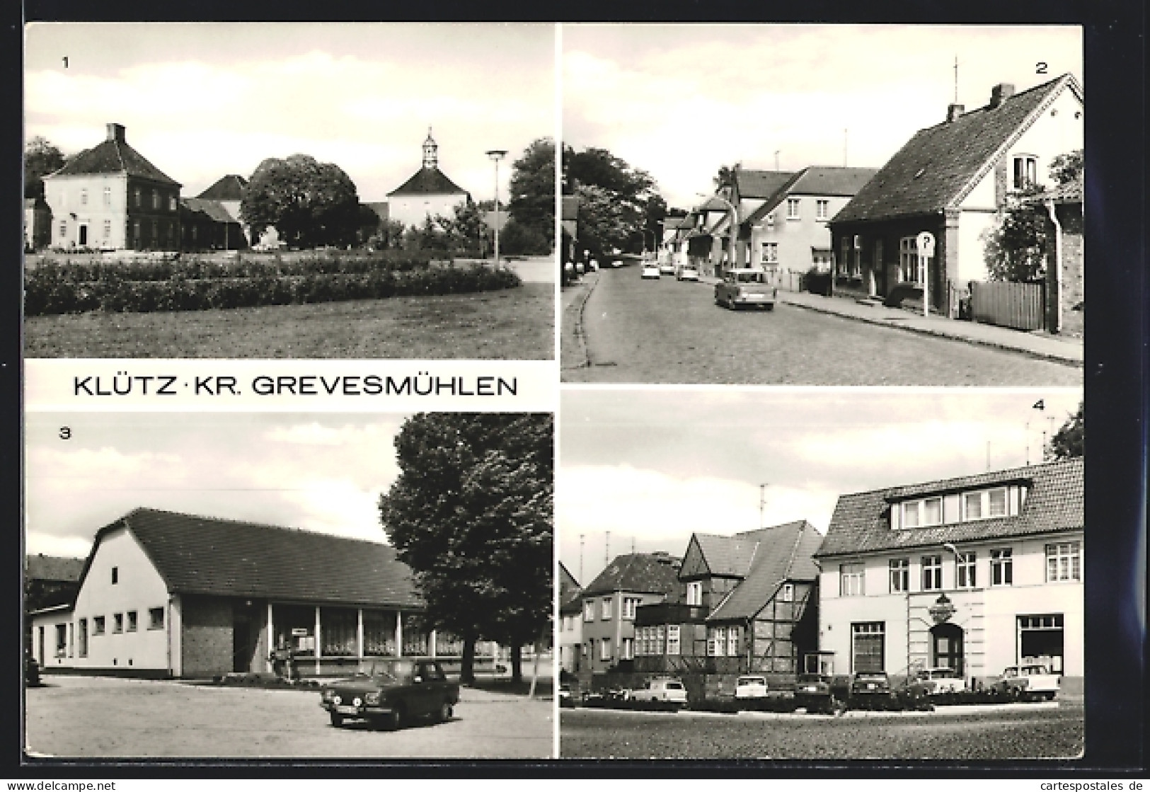 AK Klütz bei Grevesmühlen, Ortspartie mit Sparkasse, Strassenpartie mit Bürgerhäusern