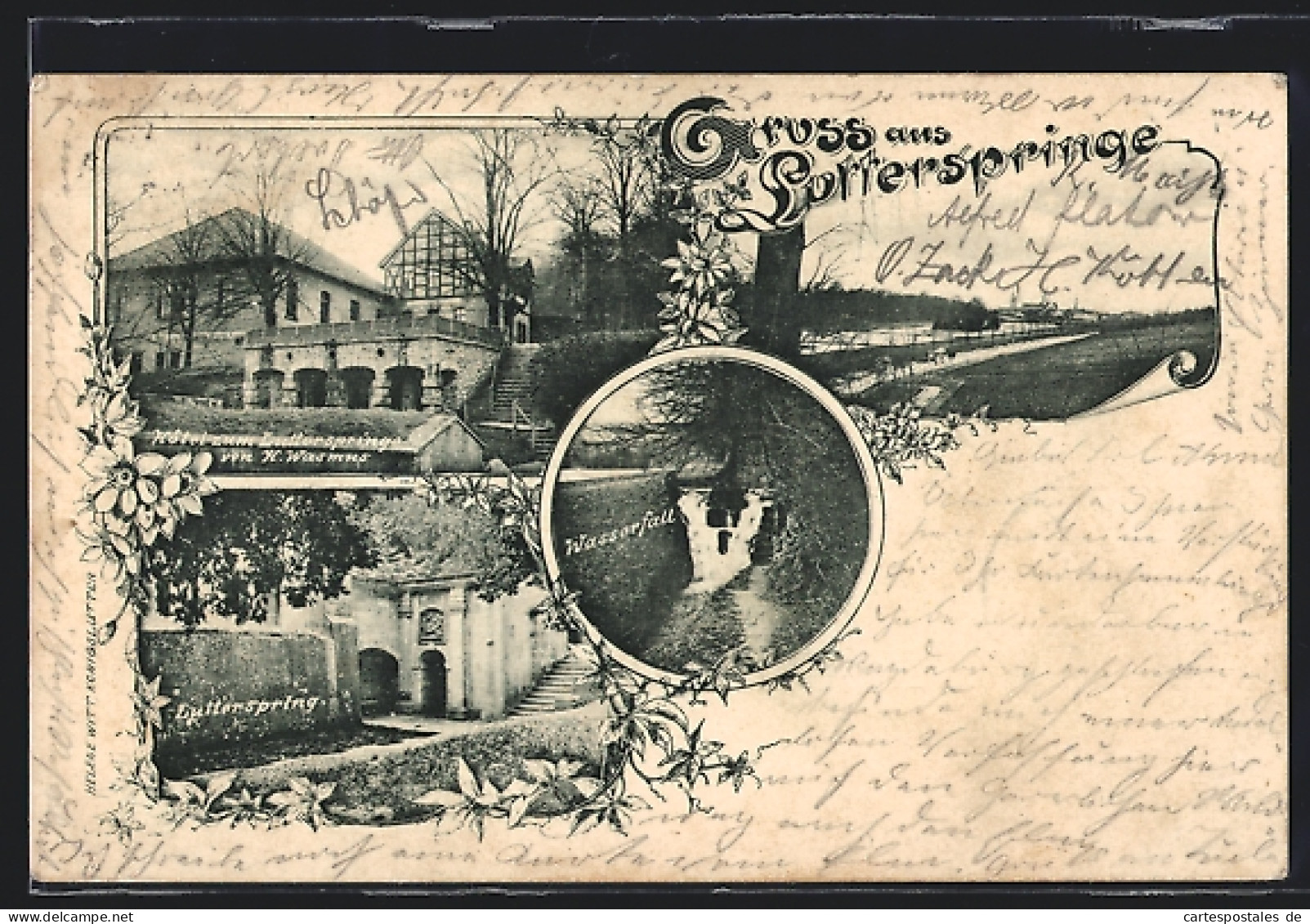 AK Königslutter, Hotel zum Lutterspringe v. H. Wasmus, Wasserfall