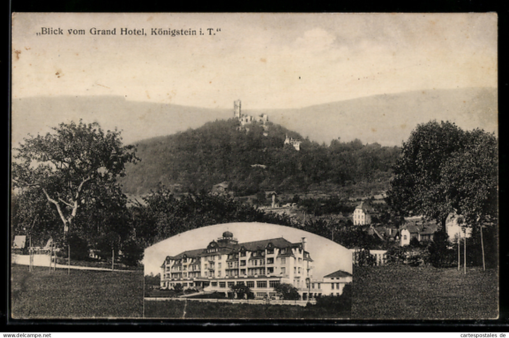 AK Königstein, Ortsausblick und Grand Hotel Königstein