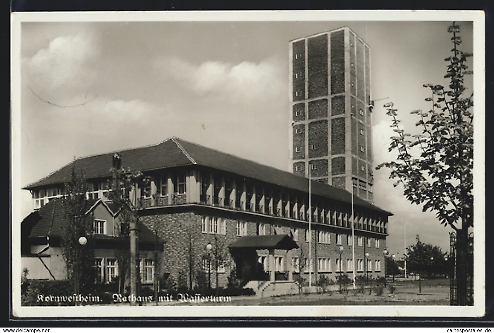 AK Kornwestheim, Rathaus mit Wasserturm