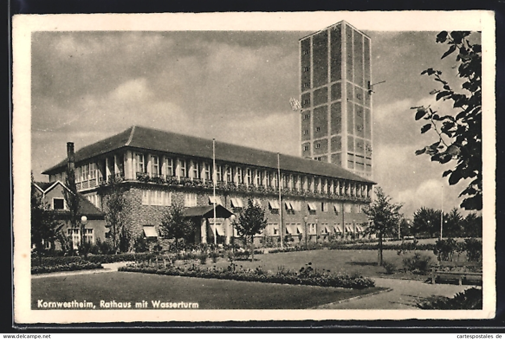 AK Kornwestheim, Rathaus mit Wasserturm