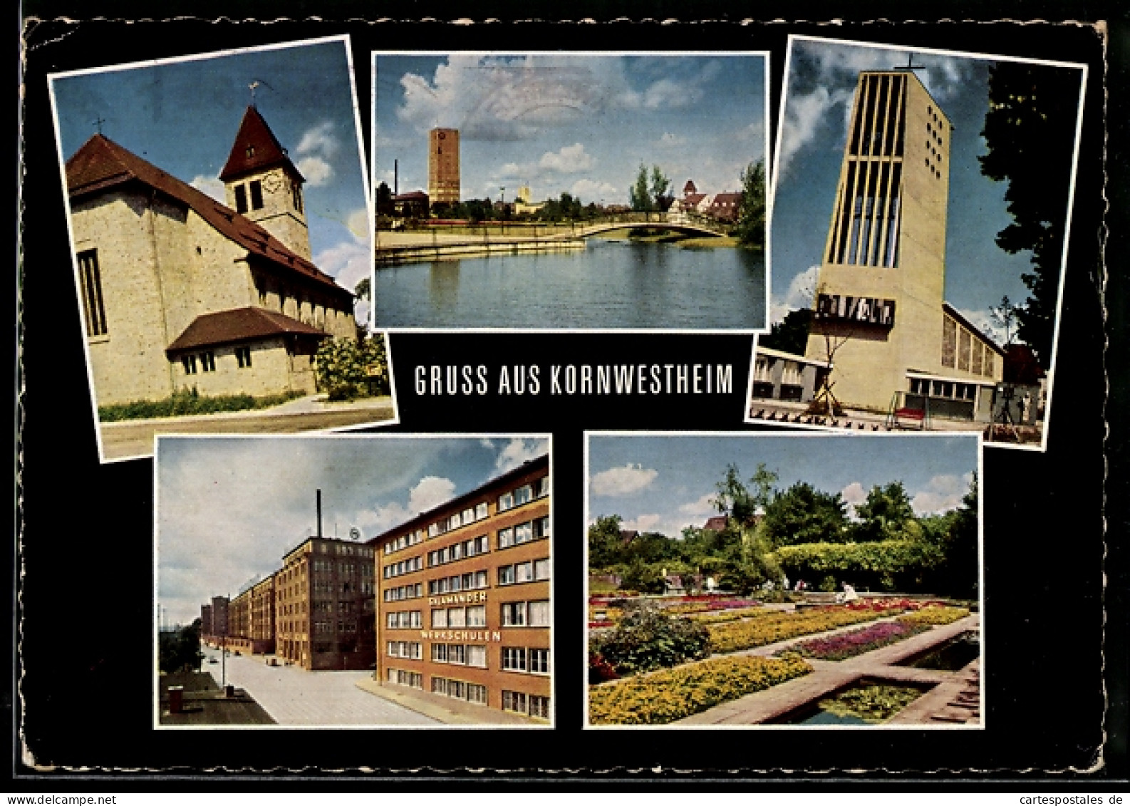 AK Kornwestheim, Salamander-Werkschulen, Kirchen, Parkpartie