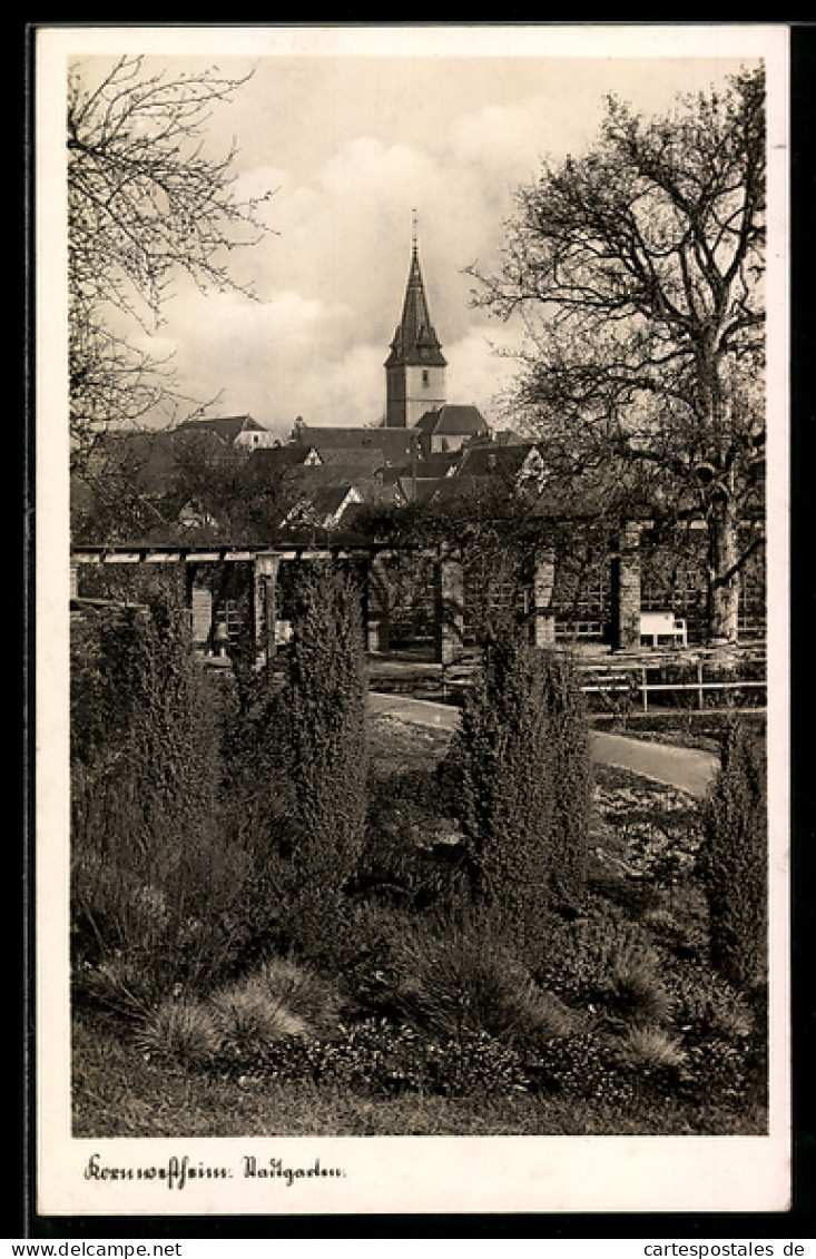 AK Kornwestheim, Stadtgarten mit Kirche