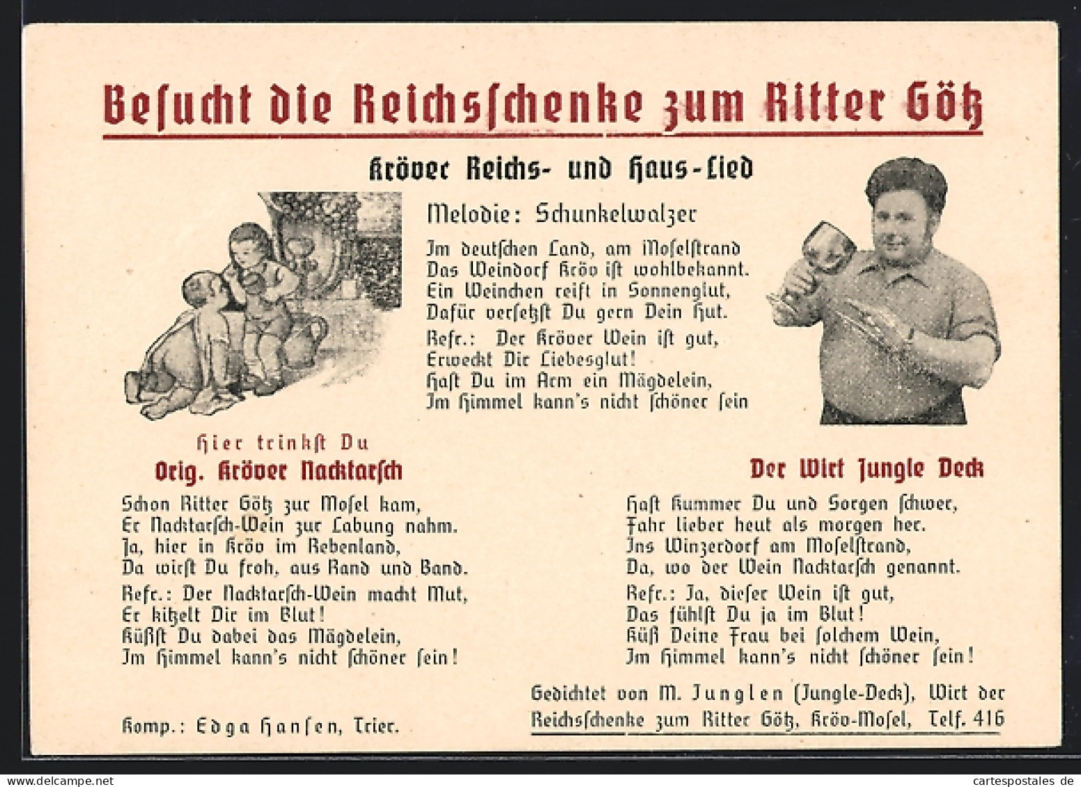 AK Kröv /Mosel, Reklamekarte der Reichsschenke zum Ritter Götz