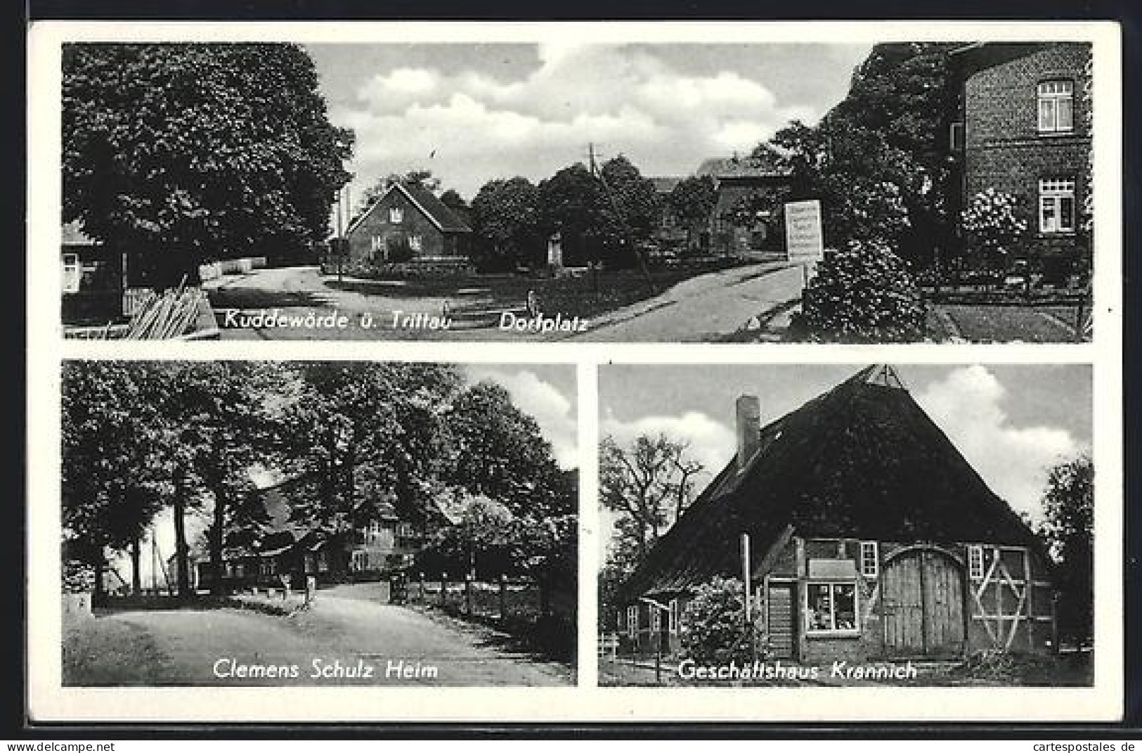 AK Kuddewörde ü. Trittau, Geschäftshaus Krannich, Clemens Schulz-Heim, Dorfplatz