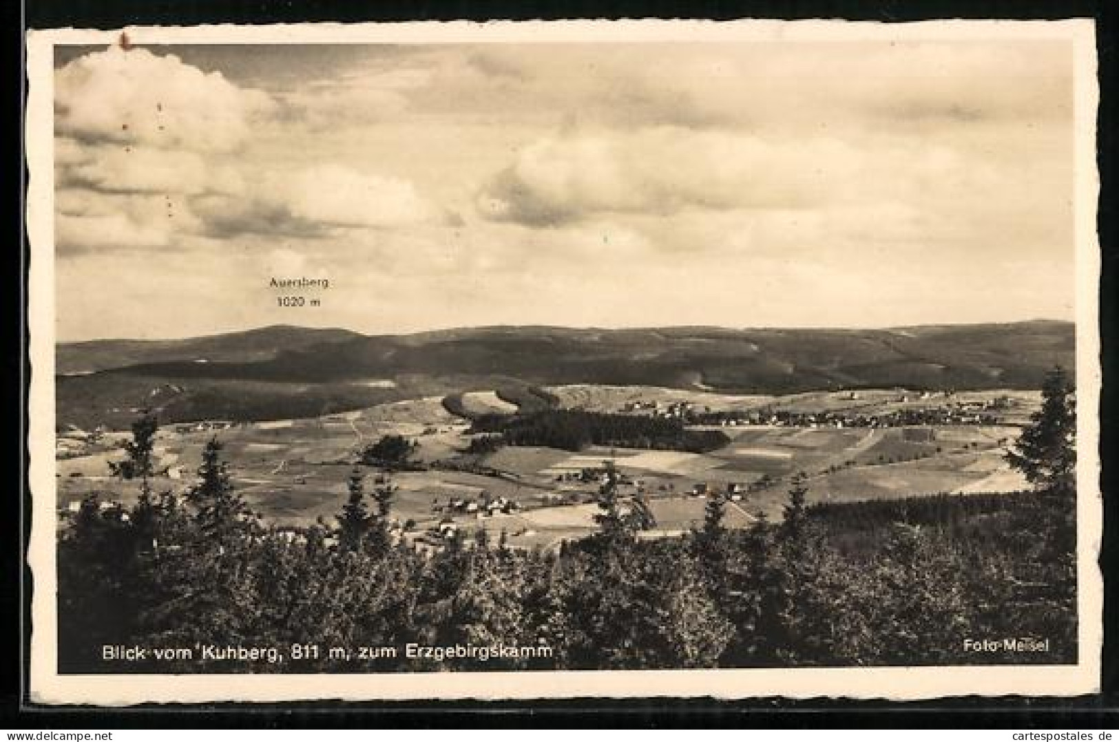 AK Kuhberg / Schönheide, Blick zum Erzgebirgskamm mit Auersberg