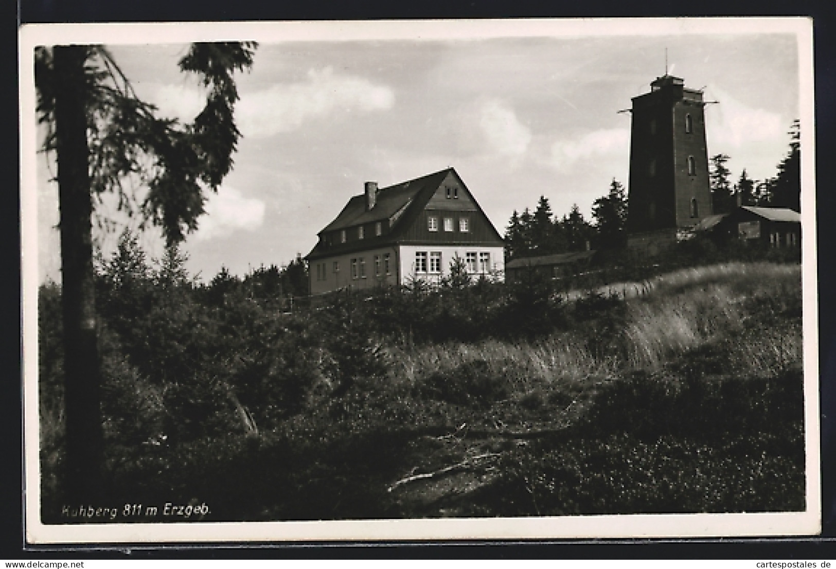 AK Kuhberg / Schönheide, Gasthof Neues Berghaus mit Aussichtsturm